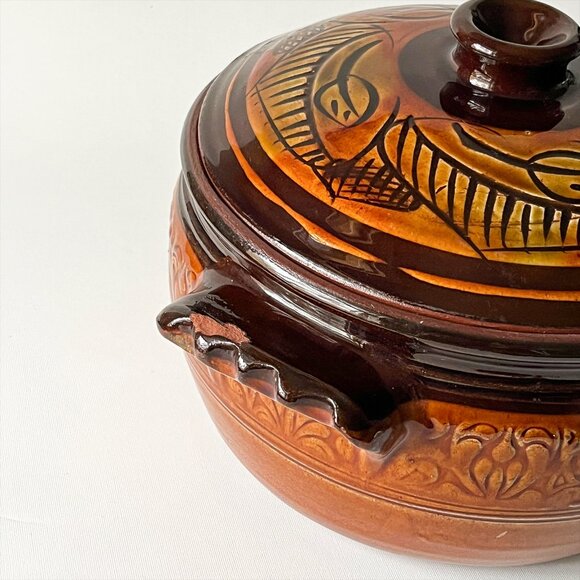 Vintage Terracotta Clay Casserole Pot with Lid Large Rustic Ceramic Cooker - Picture 6 of 6